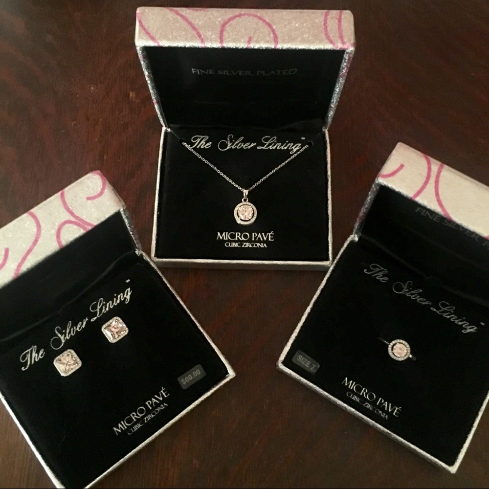 Pink and White Cubic Zirconia Halo Set